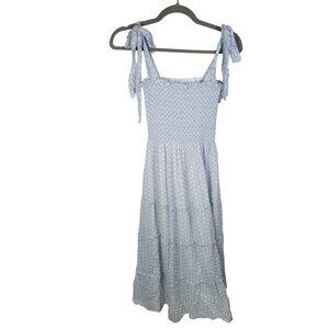 Hill House Home The Ribbon Ellie Nap Dress Blue Smocked Tiered Maxi Size XS